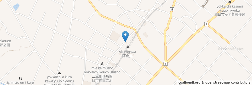 Mapa de ubicacion de 四日市北警察阿倉川交番 en Japan, Mie Prefecture, Yokkaichi.