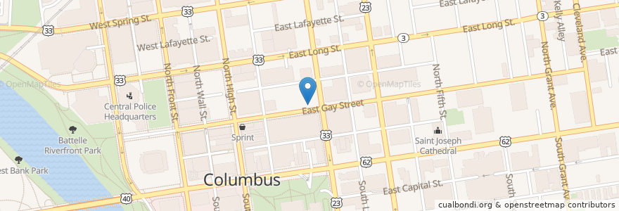 Mapa de ubicacion de CoGo 3rd St and Gay St en Amerika Birleşik Devletleri, Ohio, Franklin County, Columbus.
