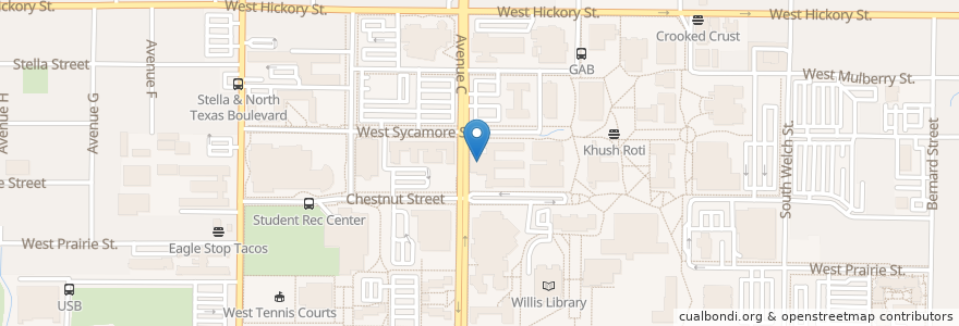 Mapa de ubicacion de Bruce Cafeteria en الولايات المتّحدة الأمريكيّة, تكساس, Denton County, Denton.