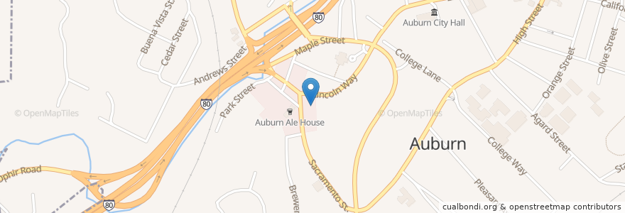 Mapa de ubicacion de Brookside Grill en United States, California, Placer County, Auburn.