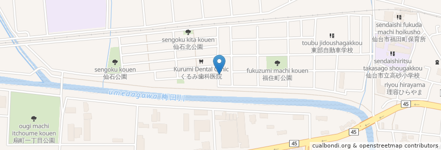 Mapa de ubicacion de パスタ&カレー 風の歌 星の道 en Japan, Miyagi Prefecture, Sendai, Miyagino Ward.