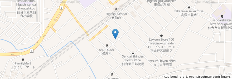Mapa de ubicacion de かさはら歯科医院 en 日本, 宫城县, 仙台市, 宮城野区.