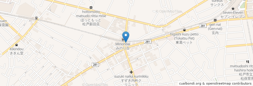 Mapa de ubicacion de みんみん en ژاپن, 千葉県, 松戸市.