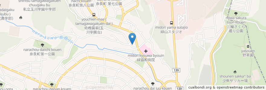 Mapa de ubicacion de 青葉緑山薬局 en Japan, Präfektur Kanagawa, Yokohama, 青葉区.