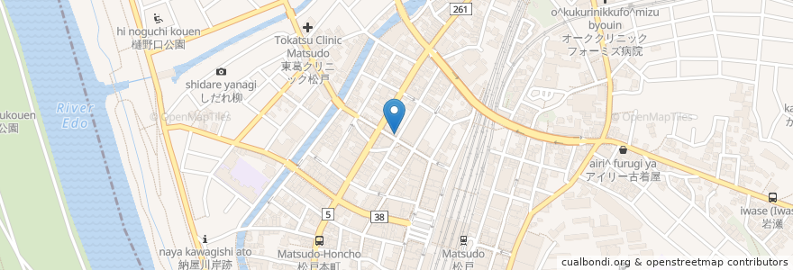 Mapa de ubicacion de かしわや en Japão, 千葉県, 松戸市.