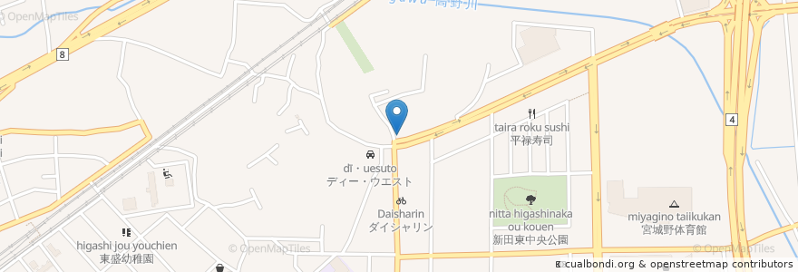 Mapa de ubicacion de ほっともっと 仙台新田3丁目店 en Japan, 宮城県, 仙台市, 宮城野区.