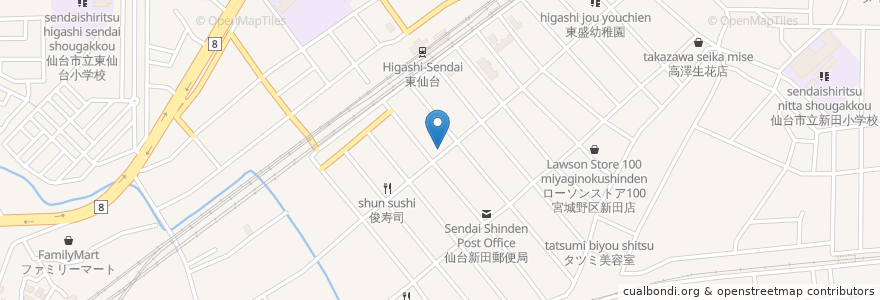 Mapa de ubicacion de 来々亭 en Giappone, 宮城県, 仙台市, 宮城野区.