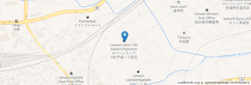 Mapa de ubicacion de 洋風居酒屋 開国屋 en ژاپن, 宮城県, 仙台市, 宮城野区.