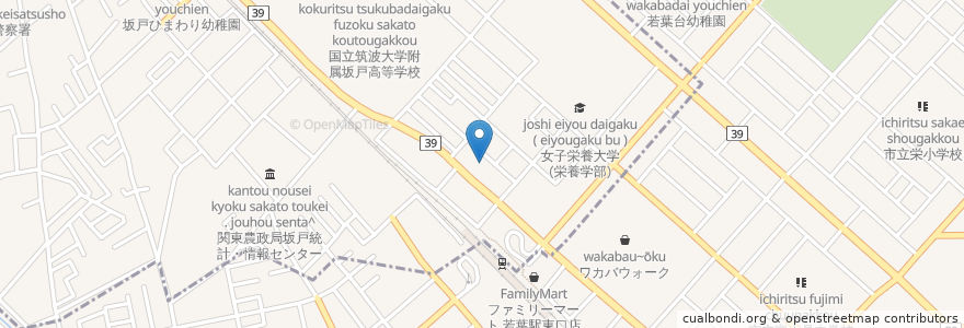 Mapa de ubicacion de ウエルシア若葉駅東口店 en Japon, Préfecture De Saitama, 鶴ヶ島市, 坂戸市.