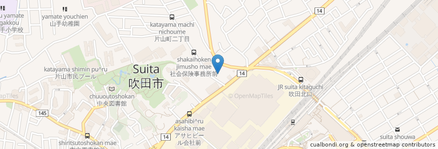 Mapa de ubicacion de 南駐車場 en 日本, 大阪府, 吹田市.