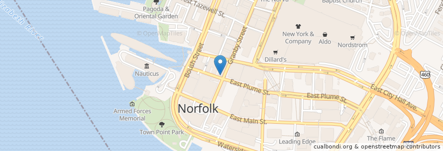 Mapa de ubicacion de Starbucks en États-Unis D'Amérique, Virginie, Norfolk.