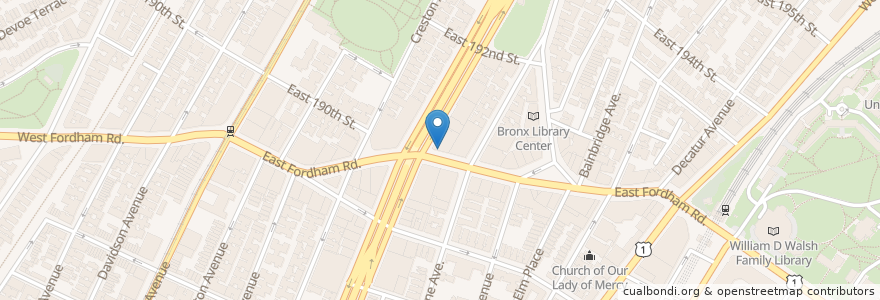 Mapa de ubicacion de 2 Bros. Pizza en Vereinigte Staaten Von Amerika, New York, New York, Bronx County, The Bronx.