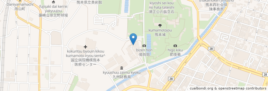Mapa de ubicacion de 銀杏 自助式餐廳 en 日本, 熊本县, 熊本市, 中央区.
