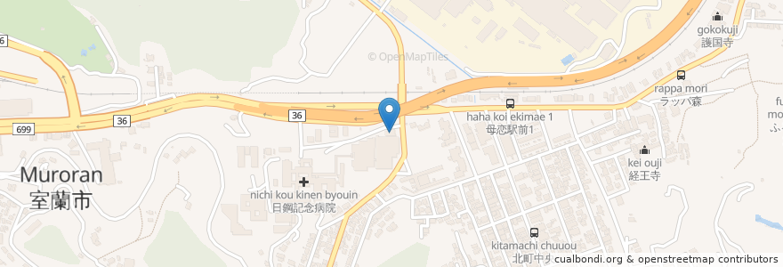 Mapa de ubicacion de なのはな薬局 en 日本, 北海道, 膽振綜合振興局, 室蘭市.