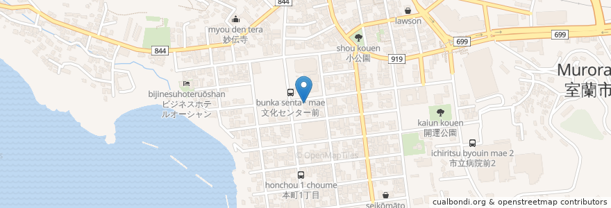 Mapa de ubicacion de 鈴木内科 en 日本, 北海道, 膽振綜合振興局, 室蘭市.