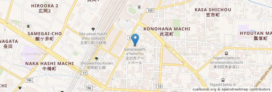 Mapa de ubicacion de 鮨と麺 うまい門 en 日本, 石川県, 金沢市.