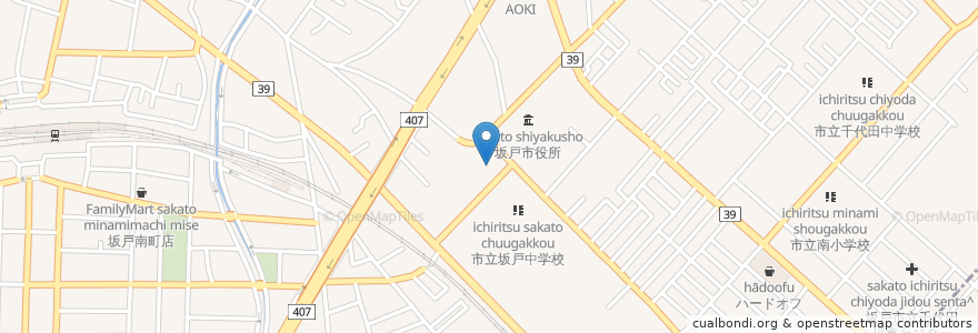 Mapa de ubicacion de 坂戸市中央公民館 en 日本, 埼玉県, 坂戸市.