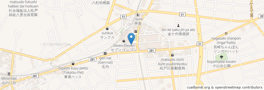 Mapa de ubicacion de 千年の宴 en Japonya, 千葉県, 松戸市.