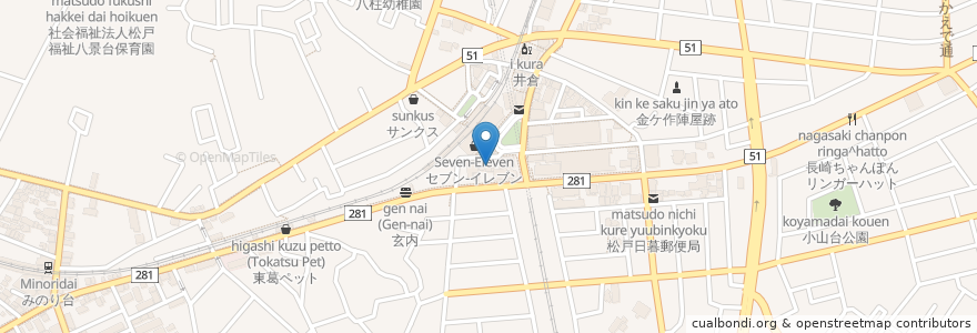 Mapa de ubicacion de 土間土間 en Japonya, 千葉県, 松戸市.