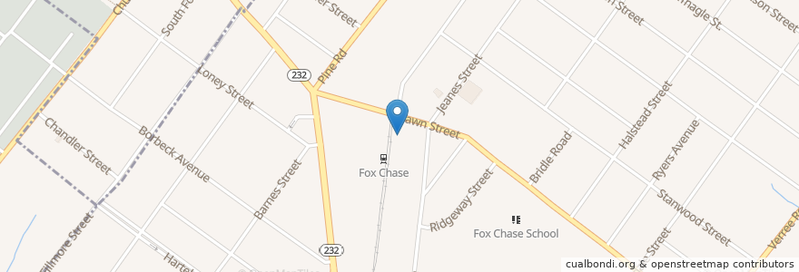 Mapa de ubicacion de Fox Chase Train Station Supplemental Parking en 美利坚合众国/美利堅合眾國, 宾夕法尼亚 / 賓夕法尼亞州, Montgomery County.