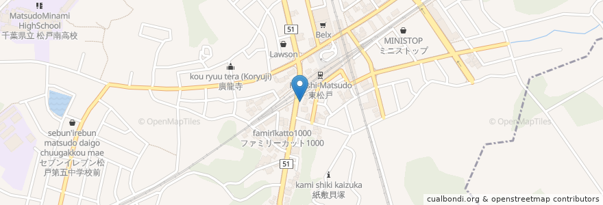 Mapa de ubicacion de 東松戸駅前第2駐輪場 en Япония, Тиба, 松戸市.