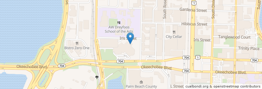 Mapa de ubicacion de Amphitheater en Estados Unidos Da América, Flórida, Palm Beach County, West Palm Beach.