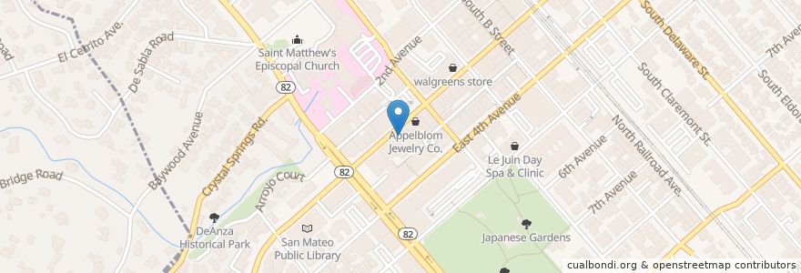 Mapa de ubicacion de Social Fusion Kitchen en Vereinigte Staaten Von Amerika, Kalifornien, San Mateo County, San Mateo.