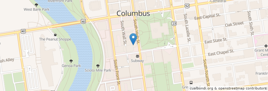 Mapa de ubicacion de Ohio Arts Council's Riffe Gallery en United States, Ohio, Franklin County, Columbus.