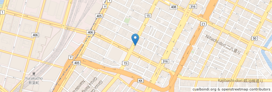 Mapa de ubicacion de 俺のベーカリー&カフェ en 日本, 東京都, 中央区.