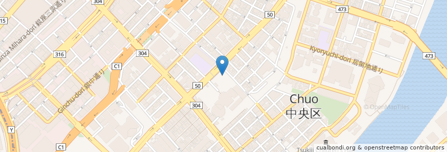 Mapa de ubicacion de カフェ Tsumugi en اليابان, 東京都, 中央区.