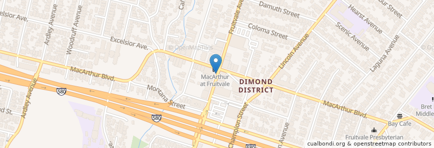 Mapa de ubicacion de Dimond District en United States, California, Alameda County, Oakland.