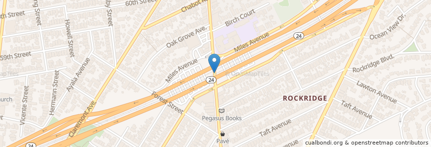 Mapa de ubicacion de Rockridge BART en Stati Uniti D'America, California, Contea Di Alameda, Oakland.