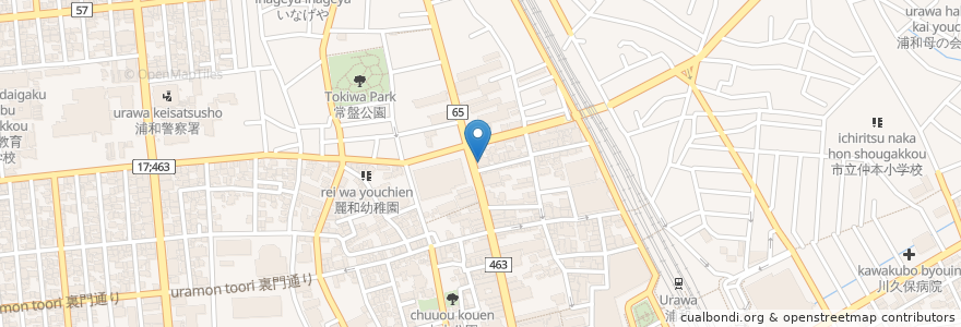 Mapa de ubicacion de 足利銀行浦和支店 en Japan, Saitama Prefecture, Saitama, Urawa Ward.