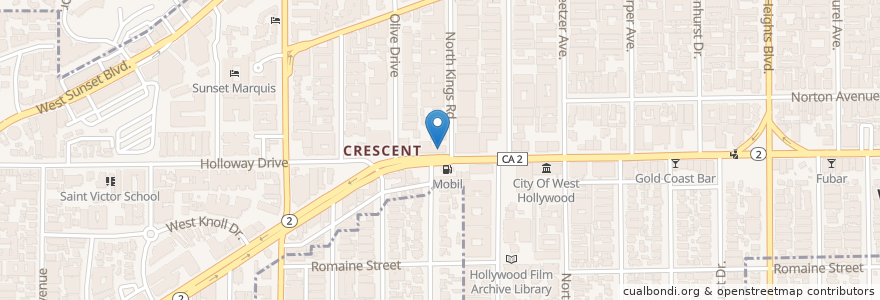 Mapa de ubicacion de Hugo's Restaurant en Amerika Syarikat, California, Los Angeles County, Los Angeles, West Hollywood.