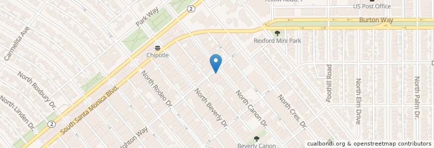 Mapa de ubicacion de Garfield Pharmacy en Estados Unidos De América, California, Los Angeles County, Los Ángeles, Beverly Hills.