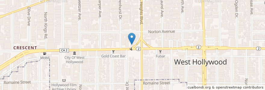 Mapa de ubicacion de Traktir Restaurant en États-Unis D'Amérique, Californie, Los Angeles County, Los Angeles, West Hollywood.