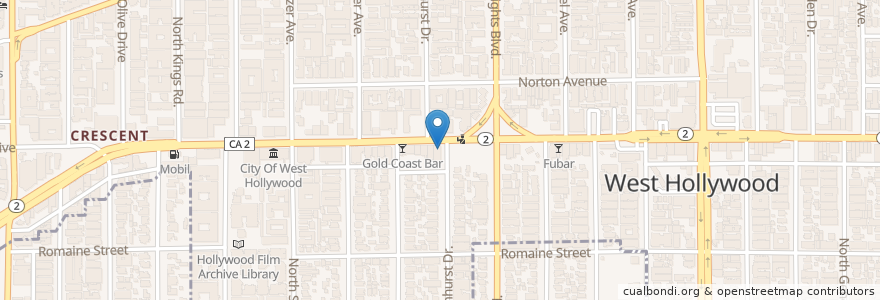 Mapa de ubicacion de Marco's Restaurant en アメリカ合衆国, カリフォルニア州, Los Angeles County, ロサンゼルス, West Hollywood.