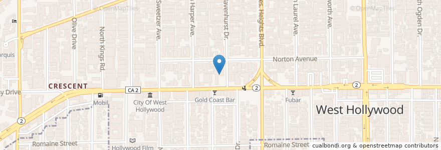 Mapa de ubicacion de Tasty Donuts and Cafe en 미국, 캘리포니아주, Los Angeles County, 로스앤젤레스, West Hollywood.