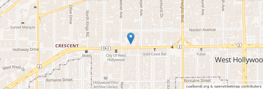 Mapa de ubicacion de Schoos Night Gallery en الولايات المتّحدة الأمريكيّة, كاليفورنيا, مقاطعة لوس أنجلس, لوس أنجلس, ويست هوليوود.