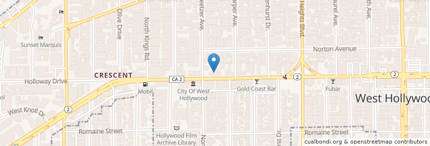 Mapa de ubicacion de Norah en アメリカ合衆国, カリフォルニア州, Los Angeles County, ロサンゼルス, West Hollywood.