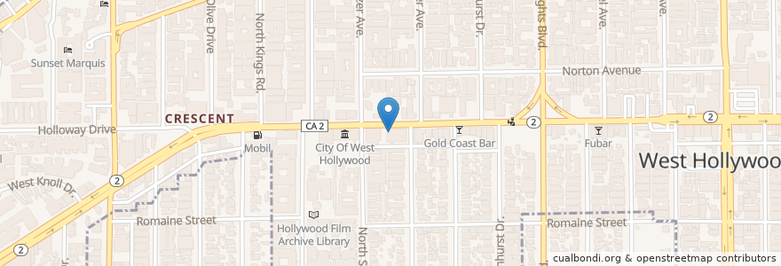 Mapa de ubicacion de Sweet Chili Thai Cuisine en アメリカ合衆国, カリフォルニア州, Los Angeles County, ロサンゼルス, West Hollywood.
