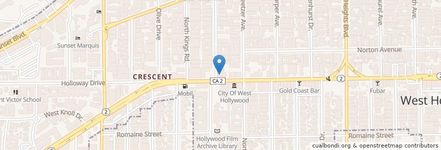 Mapa de ubicacion de Basix Cafe en アメリカ合衆国, カリフォルニア州, Los Angeles County, ロサンゼルス, West Hollywood.
