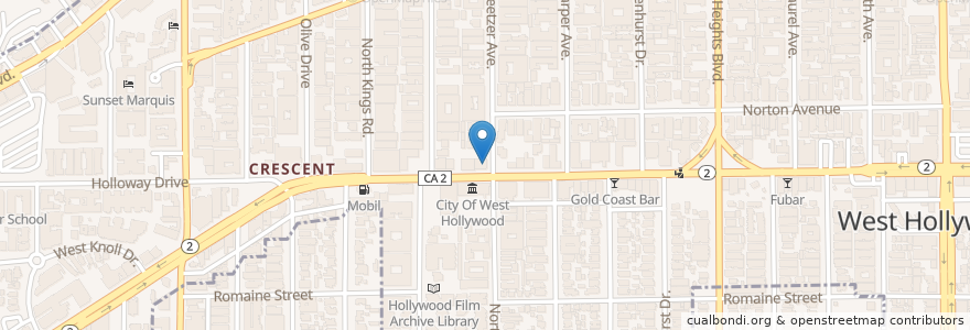 Mapa de ubicacion de Joey's Cafe en アメリカ合衆国, カリフォルニア州, Los Angeles County, ロサンゼルス, West Hollywood.