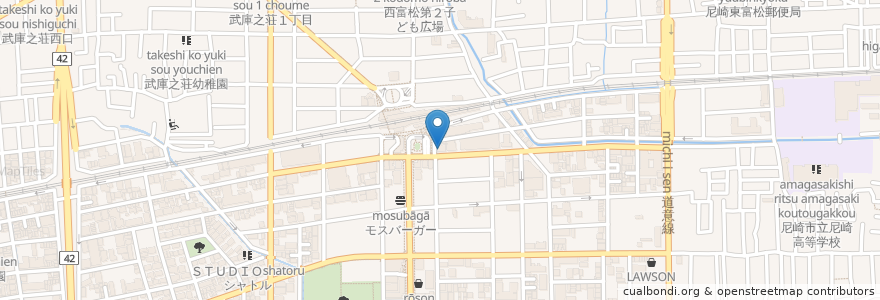 Mapa de ubicacion de 尼崎信用金庫 en Japonya, 兵庫県, 尼崎市.