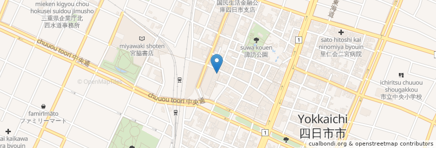 Mapa de ubicacion de あさひ食堂 en Japón, Prefectura De Mie, 四日市市.