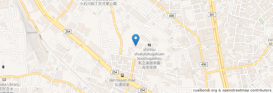Mapa de ubicacion de 傳通院 en اليابان, 東京都, 文京区.