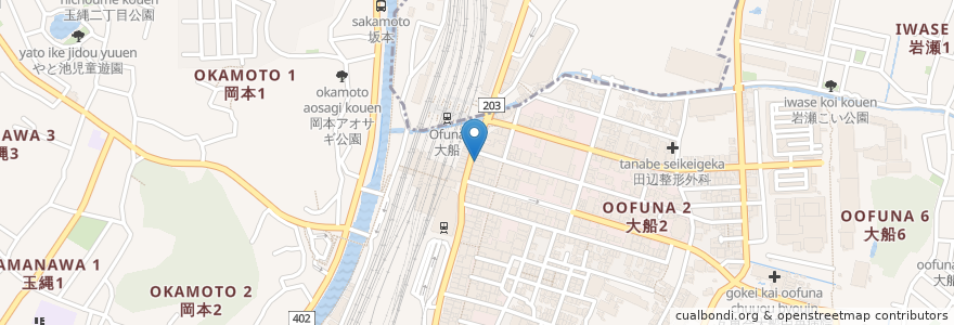 Mapa de ubicacion de 日の出らーめん en Japon, Préfecture De Kanagawa, 鎌倉市.
