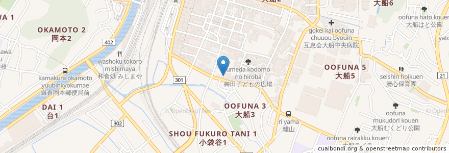 Mapa de ubicacion de 鎌倉市立大船図書館 en Japon, Préfecture De Kanagawa, 鎌倉市.