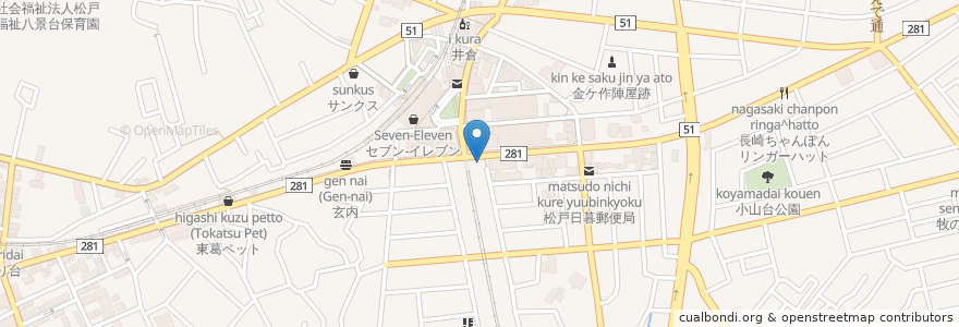 Mapa de ubicacion de いわあさ眼科 en 日本, 千葉県, 松戸市.