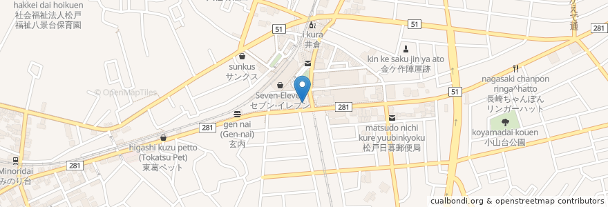 Mapa de ubicacion de おくすり本舗 en 일본, 지바현, 松戸市.